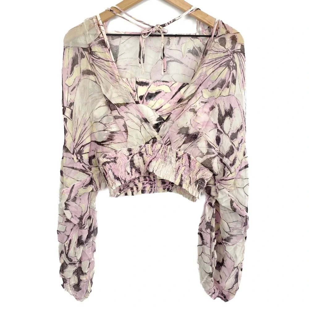 NWT By Anthropologie Floral Blouse S Purple Fairy‎ Pastel Sheer Peasant Whimsy